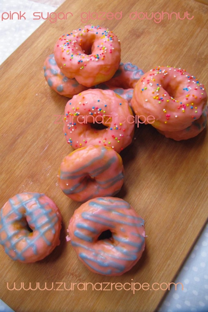 Pink Sugar Glazed Doughnuts