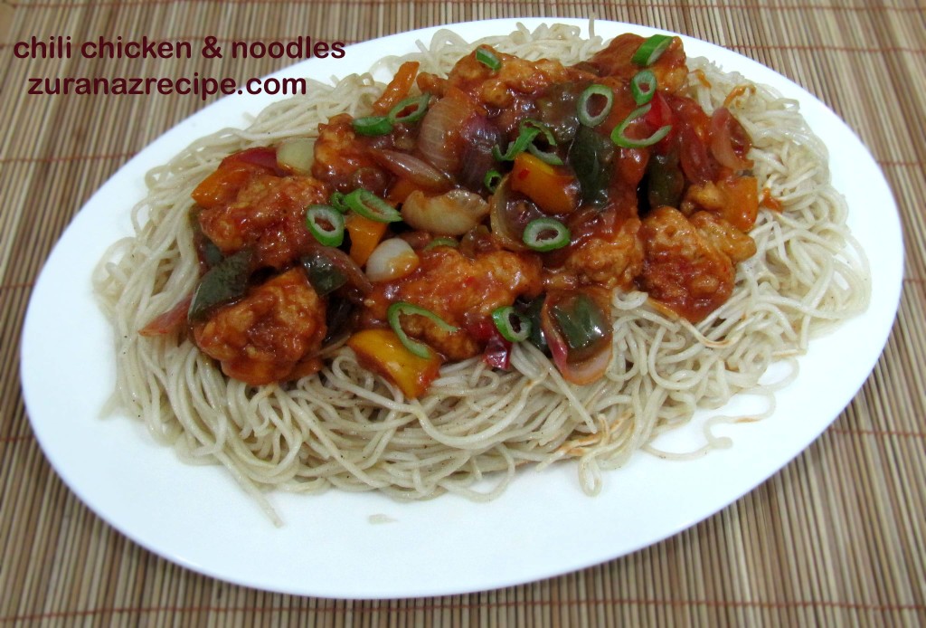 chili chicken & fried noodles ||chinese chili chicken noodles recipe video